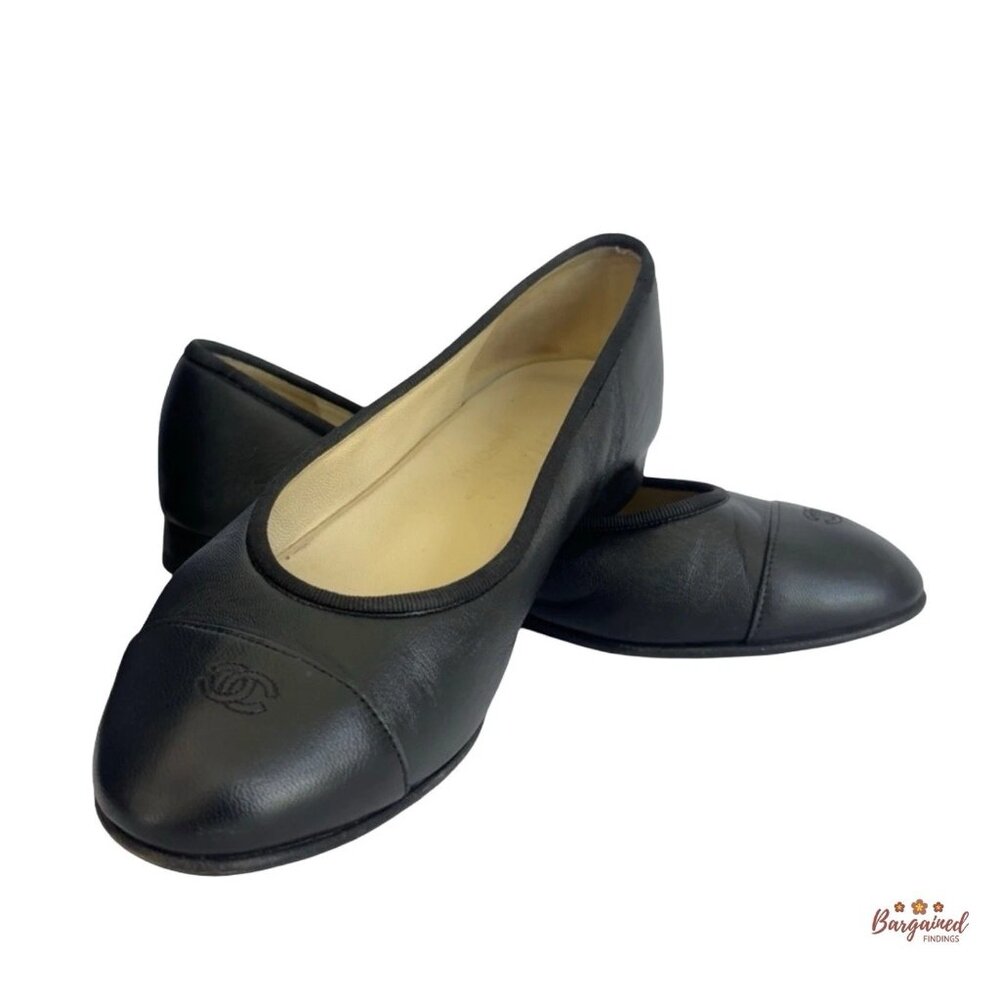 Authentic CHANEL Uniform Leather Ballet Flats 36.5/6.5